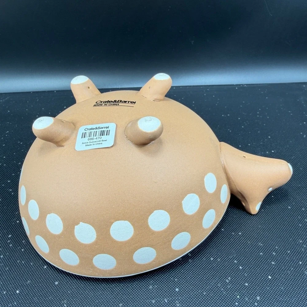 Crate & Barrel Aveza Guacamole Bowl Terracotta Polka Dot Animal Footed Dish Bowl